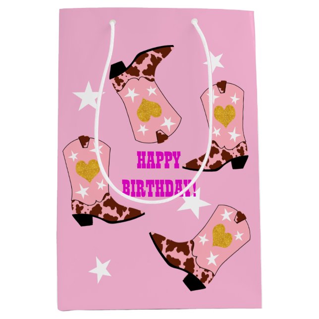 Sacola Para Presentes Média Mulheres Modernas Cowgirl Western Boots Aniversári (Frente)