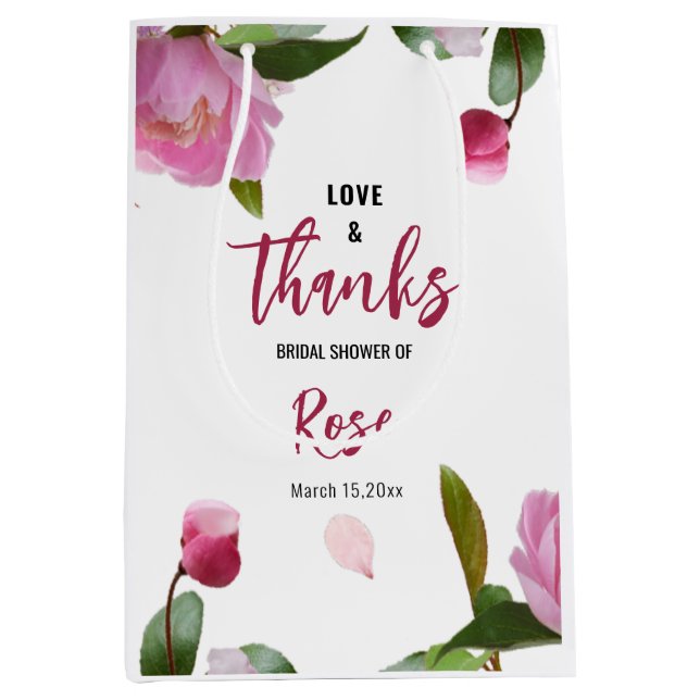 Sacola Para Presentes Média Multi Floral Noiva Chuva de Amor & Obrigado (Frente)