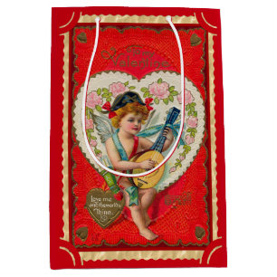 Sacola Para Presentes Média Musical de arte cupid do namorados Vintage