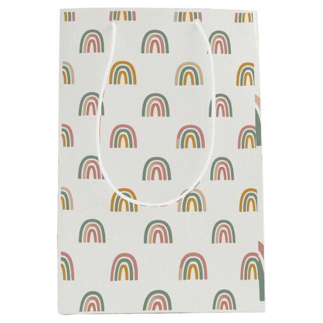 Sacola Para Presentes Média Muted boho rainbow scandi pattern  (Frente)