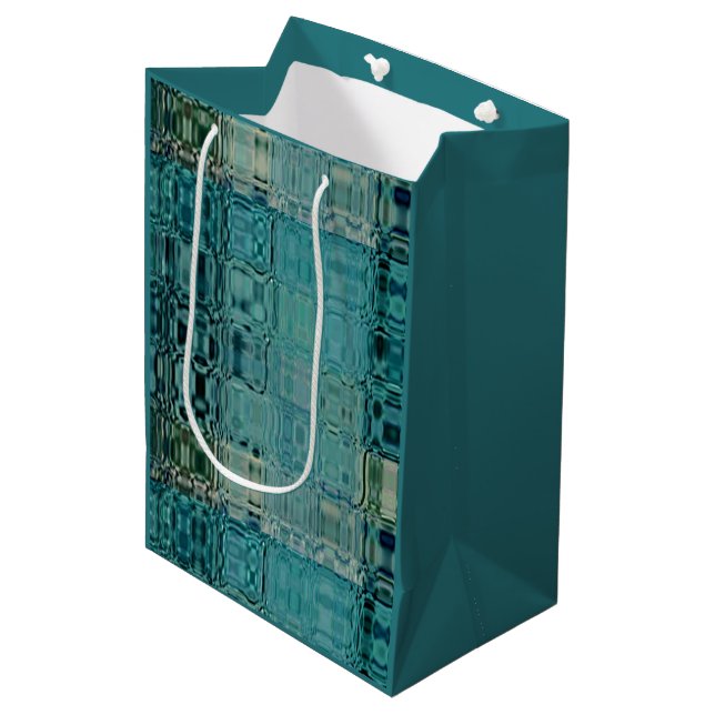 Sacola Para Presentes Média MVB Blue Teal- FauxGlass -Wrapping Paper (Frente inclinada)