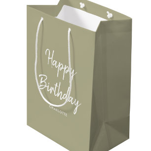 Sacola Para Presentes Média Na moda Moderno Feliz Aniversário Verde