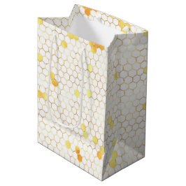 Sacola Para Presentes Média Na moda White Dourada Honeycomb