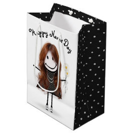 Sacola Para Presentes Média Name Day Stick Girl with Daisies