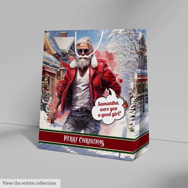 Sacola Para Presentes Média Name Gift Bags Handsome Santa Holiday Keepsake (Name Gift Bags Handsome Santa Holiday Keepsake)
