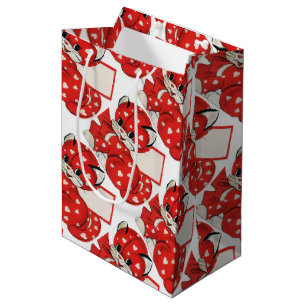 Sacola Para Presentes Média Namorados Vintage Red Cat White Hearts Retro Love