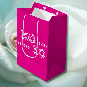 Sacola Para Presentes Média Namorados XOXO branco e rosa moderno