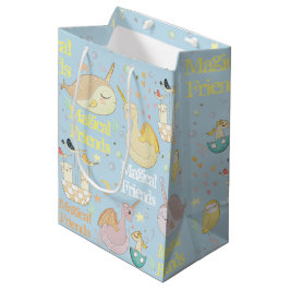 Sacola Para Presentes Média Narval e Amigos Dragão Bebê Azul Personalizado cr