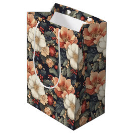 Sacola Para Presentes Média Natais vintages Elegantes Poinsettia & Rosa Floral