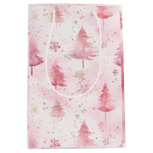 Sacola Para Presentes Média Natais vintages Rosa Pinheiros