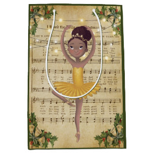 Sacola Para Presentes Média natais vintages Sheet Music e Ballerina