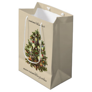 Sacola Para Presentes Média Natal Antigo, Árvore Vitoriana Decorada