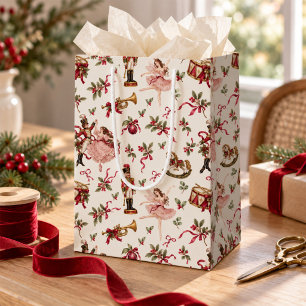 Sacola Para Presentes Média Natal Ballet de Noz Vintage