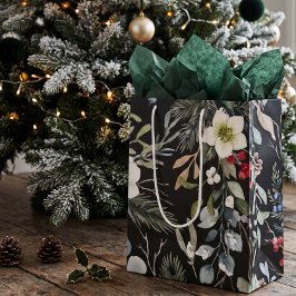 Sacola Para Presentes Média Natal Botânico Alegre Personalizado