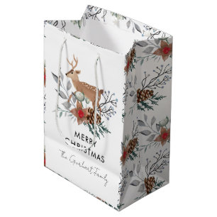 Sacola Para Presentes Média Natal Botânico Elegante em Aquarela