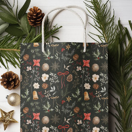 Sacola Para Presentes Média Natal Botânico Festivo Feliz Natal