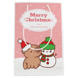 Sacola Para Presentes Média Natal Capybara E Snowman Cute