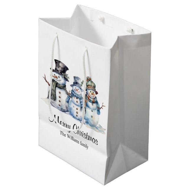 Sacola Para Presentes Média Natal clássico Feriado de inverno Snowman (Frente inclinada)