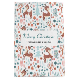 Sacola Para Presentes Média Natal com cervo fofo em padrão de floresta caprich