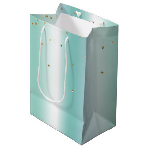 Sacola Para Presentes Média Natal Confete Dourado Branco Água Menta