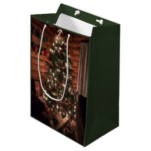 Sacola Para Presentes Média Natal da Cabine de Log