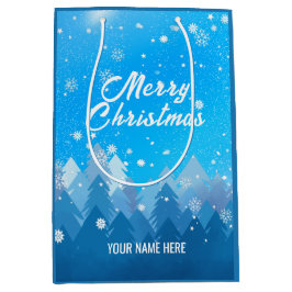 Sacola Para Presentes Média Natal da Floresta Pacífica de Neve Branca Azul Ano