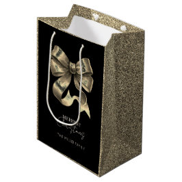 Sacola Para Presentes Média Natal de Arco Dourado negro com brilho