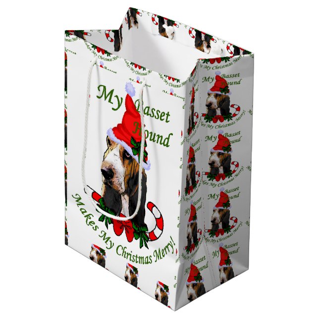 Sacola Para Presentes Média Natal de Basset Hound (Frente inclinada)