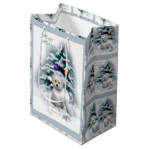 Sacola Para Presentes Média Natal de Bichon Frise
