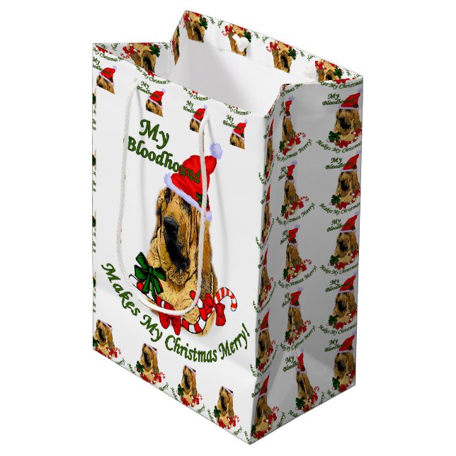 Sacola Para Presentes Média Natal de Bloodhound (Frente inclinada)