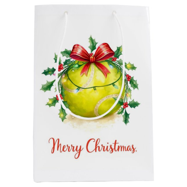 Sacola Para Presentes Média Natal de Bola de Tênis  (Frente)