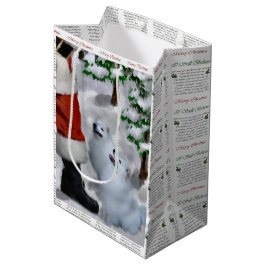 Sacola Para Presentes Média Natal de Cão Eskimo Americano