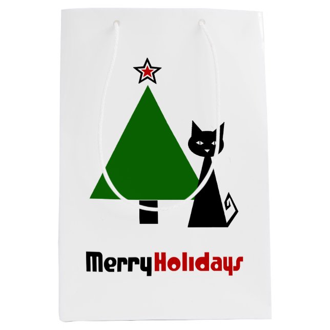 Sacola Para Presentes Média Natal de Gato Negro (Frente)