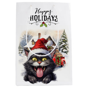 Sacola Para Presentes Média Natal de Gato Negro para Amantes de Gato