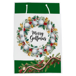 Sacola Para Presentes Média Natal de golfe com grinalda