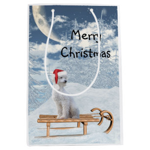 Sacola Para Presentes Média Natal de Poodle Branco