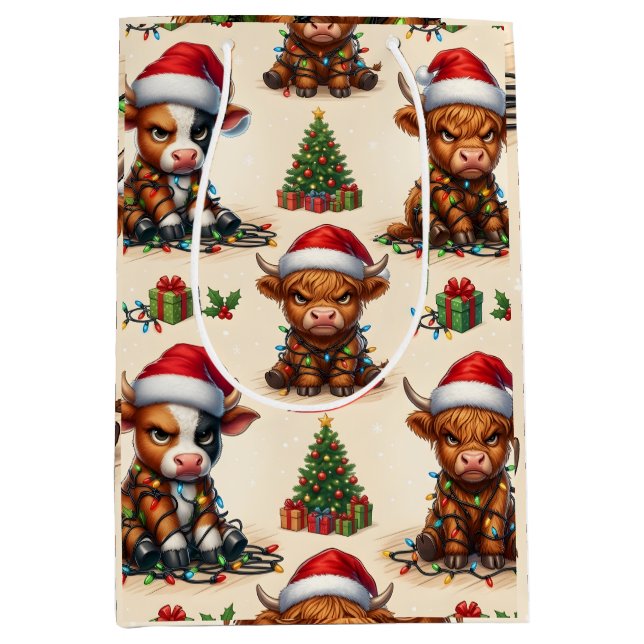 Sacola Para Presentes Média Natal de Vaca  (Frente)