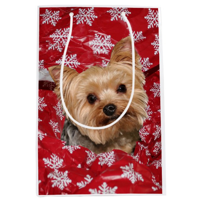 Sacola Para Presentes Média Natal de Yorkie (Frente)