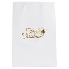 Sacola Para Presentes Média Natal: Desenho Minimalista de Santa Hat e Holly