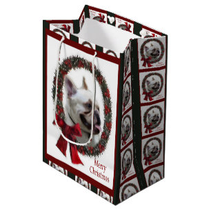Sacola Para Presentes Média Natal do Buldogue Francês