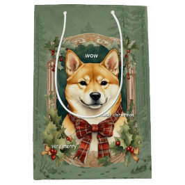 Sacola Para Presentes Média Natal do Cães (Shiba Inu)