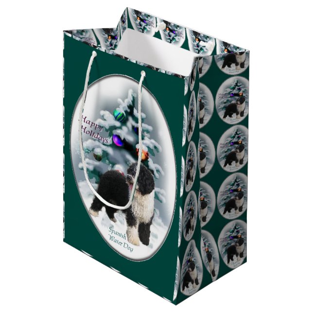 Sacola Para Presentes Média Natal do Cão de Água Espanhol (Frente inclinada)
