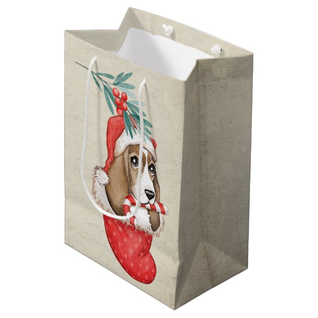 Sacola Para Presentes Média Natal do Cão de Caça (Frente inclinada)