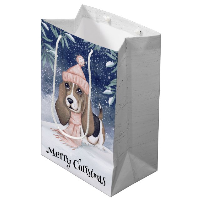 Sacola Para Presentes Média Natal do Cão de Caça (Frente inclinada)