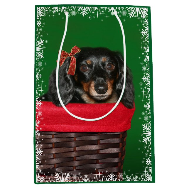 Sacola Para Presentes Média Natal do Dachshund (Frente)
