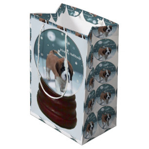 Sacola Para Presentes Média Natal do filhote de cachorro de St Bernard