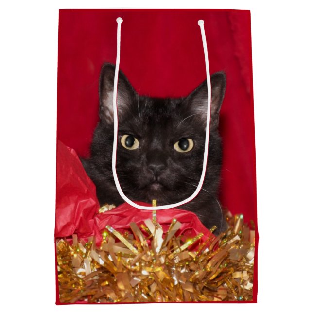 Sacola Para Presentes Média Natal do gato preto (Verso)