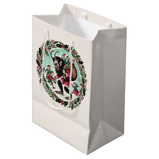 Sacola Para Presentes Média Natal do Krampus (Frente inclinada)