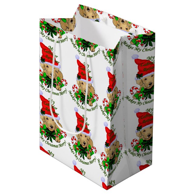 Sacola Para Presentes Média Natal do Labrador Amarelo (Frente inclinada)