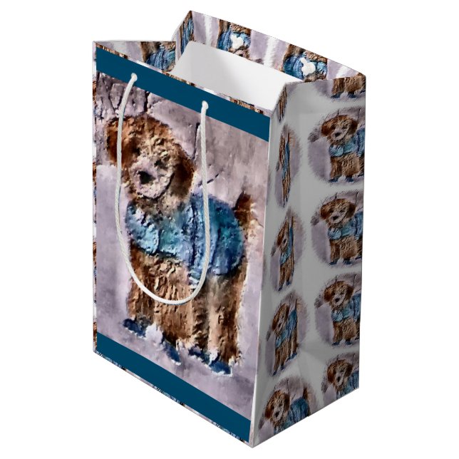 Sacola Para Presentes Média Natal do Poodle Lovers (Verso inclinado)